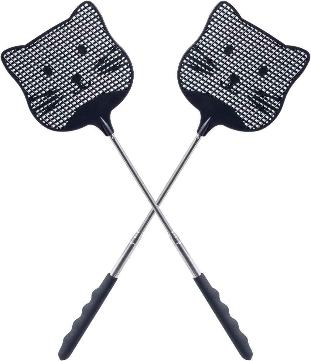 2 Pack Extendable Fly Swatter, 25 inch Long Handle Flyswatters, Plastic Heavy Duty Fly Swatters Manual for Indoors Patio Garden and Outdoors Black