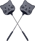 2 Pack Extendable Fly Swatter, 25 inch Long Handle Flyswatters, Plastic Heavy Duty Fly Swatters Manual for Indoors Patio Garden and Outdoors Black