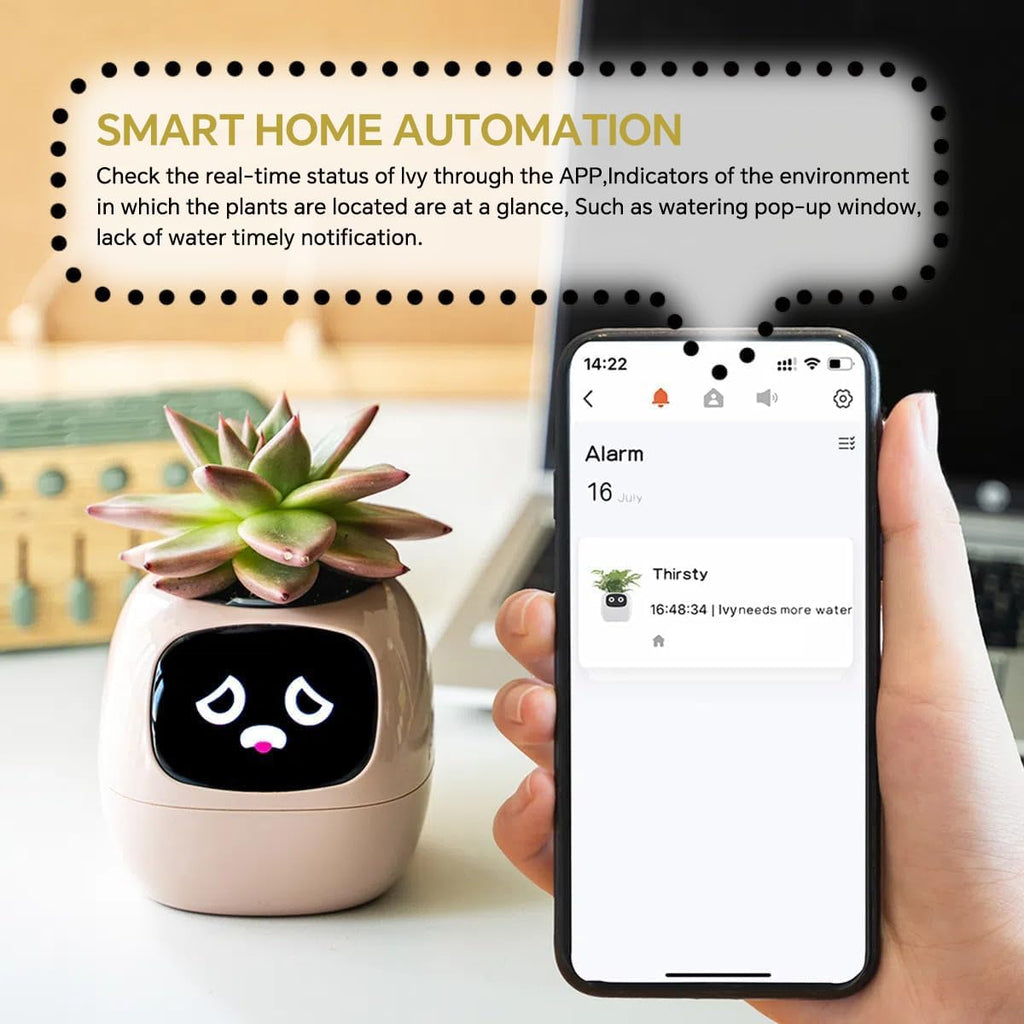 Smart Pet Planter, Smart Plant Pot, With Artificial Intelligence, Time Weather Display, And Multiple Expressions Animation,Lovely Plant Companion, For Desktop Decoration, Gifts,Plant-Free (Green)