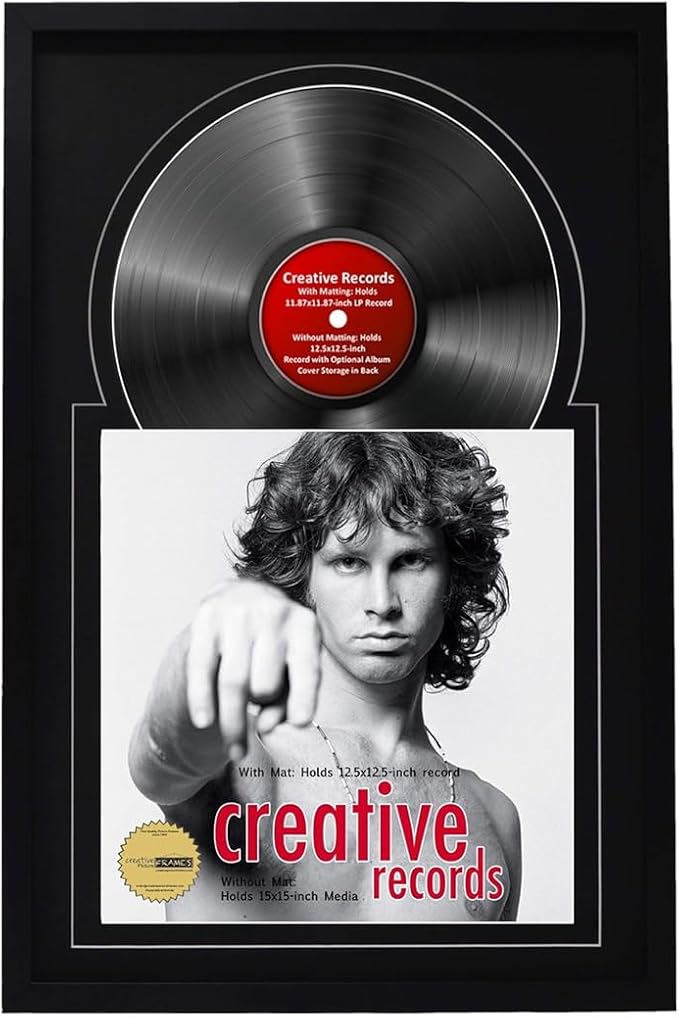 Creative Picture Frames 16" x 24" Jukebox Vinyl Frame Display with Double Matting, LP Record Album Frame for Wall Decor, Black/Black, 1 Count