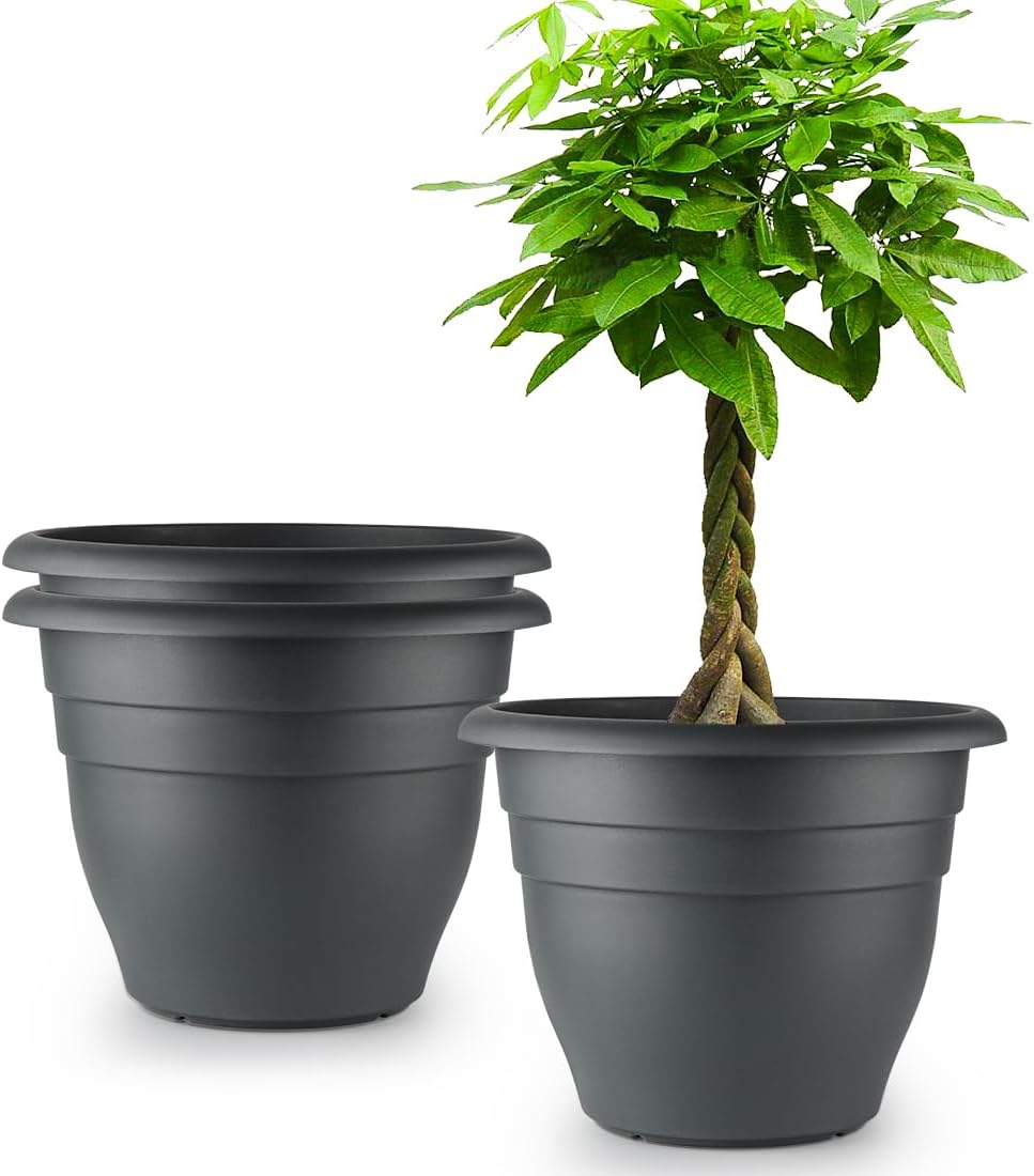 Large Plastic Pots for Plants, 16 Inch Planters for Outdoor Plants, Durable and Lightweight Flower Pots, Large Outdoor Planters(Pack of 3, Gray)