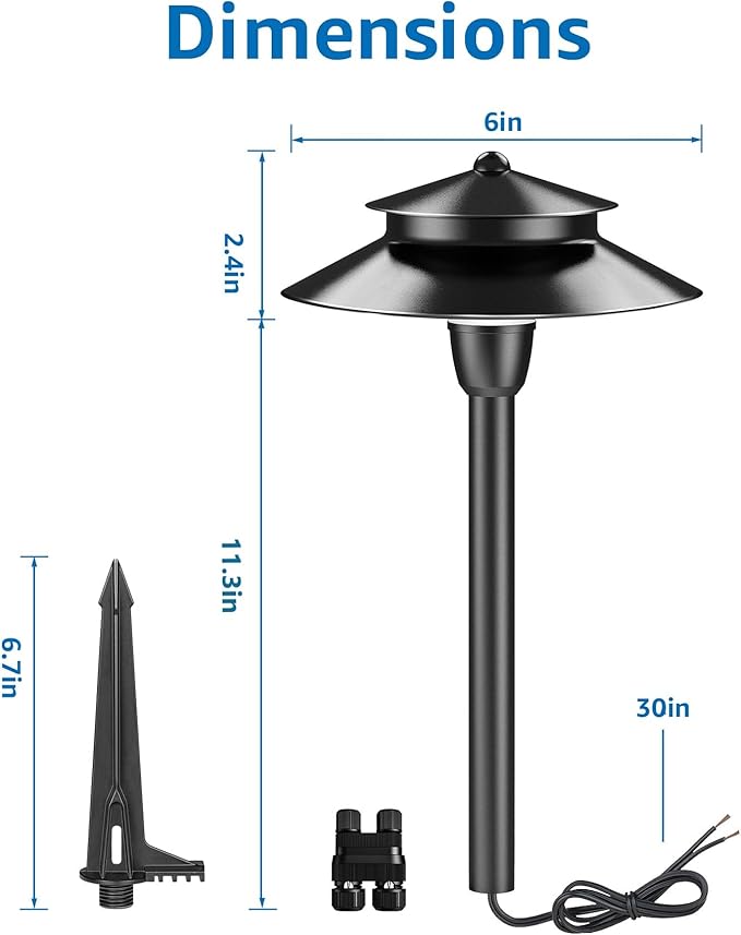 SUNVIE 3W Low Voltage Pathway Lights Wired Landscape Path Lights Outdoor Low Voltage Landscape Lighting 3000k Waterproof LED Landscape Lights with Connector for Garden Walkway, 4 Pack