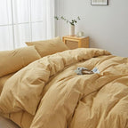 FACE TWO FACE Bedding Duvet Cover Set100% Washed Cotton Duvet Cover Linen Like Textured Breathable Durable Soft Comfy (Queen, Ginger)