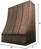 CT Copper Tailor Sloped Copper Vent Hood Island Mount,36'' W,36''H, 610 CFM Exhaust Fan,Stainless Steel Vent,LED Light,Dishwasher-Safe Baffle Filters,VH8TR1