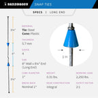 8" Standard Snap Ties for Concrete Forms - 1" Plastic Cones, Integral Heads - 2:1 Safety Factor, 2,250 lbs Working Load - Construction Grade 4 Gauge Steel (Long End - 8.25", 800)