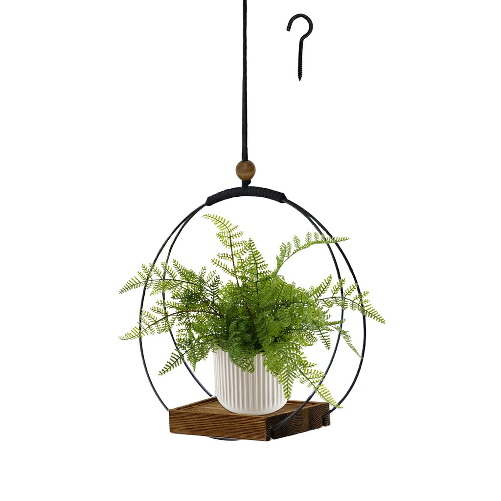 Hanging Planter for Indoor Plants, Black Plant Hanger Indoor with Sturdy Wood Base, Modern Boho Macrame Plant Hanger for 3-5.5 Inch Pot, Hanging Wall Ceiling Window Home Decor (Pots Not Included)