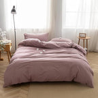 Face Two Face Bedding Duvet Cover Set 3 Pieces 100% Washed Cotton Duvet Cover Linen Like Textured Breathable Durable Soft Comfy (California King, Purple Bean Paste)