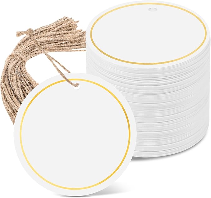 120 PCS White Gift Tags, 2'' Round Gift Tags with String Marking Hang Tag Writable Blank Tag for Presents Labeling DIY Craft Project Wedding Baby Shower Favors Stocking Stuffers