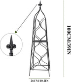 Obelisk Trellis for Garden - 38.3" x 10.03" Durable Metal Climbing Support for Roses, Vines & Flowers | Elegant Black Design with Decorative Top & Hollow Sides