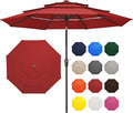 JEAREY 9FT 3 Tier Patio Umbrella Outdoor Market Umbrella Table Umbrellas with 8 Ribs 1.5 Pole Push Button Tilt and Crank UV Protection for Garden,Red