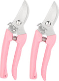 Garden Flower Shears Pruning Shears 6.9 inches Scissors Heavy Duty Plant Scissors for Cutting Flowers, Trimming Plants, Bonsai, Fruits Picking (Pink Handle 2pcs)