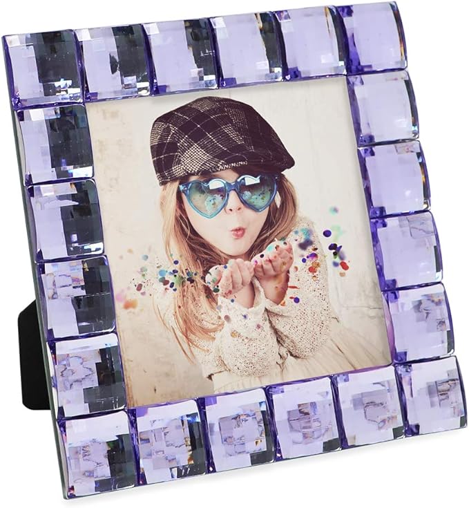 Isaac Jacobs Decorative Sparkling Light Purple Jewel Picture Frame, Photo Display & Home Décor (4x4, Light Purple)