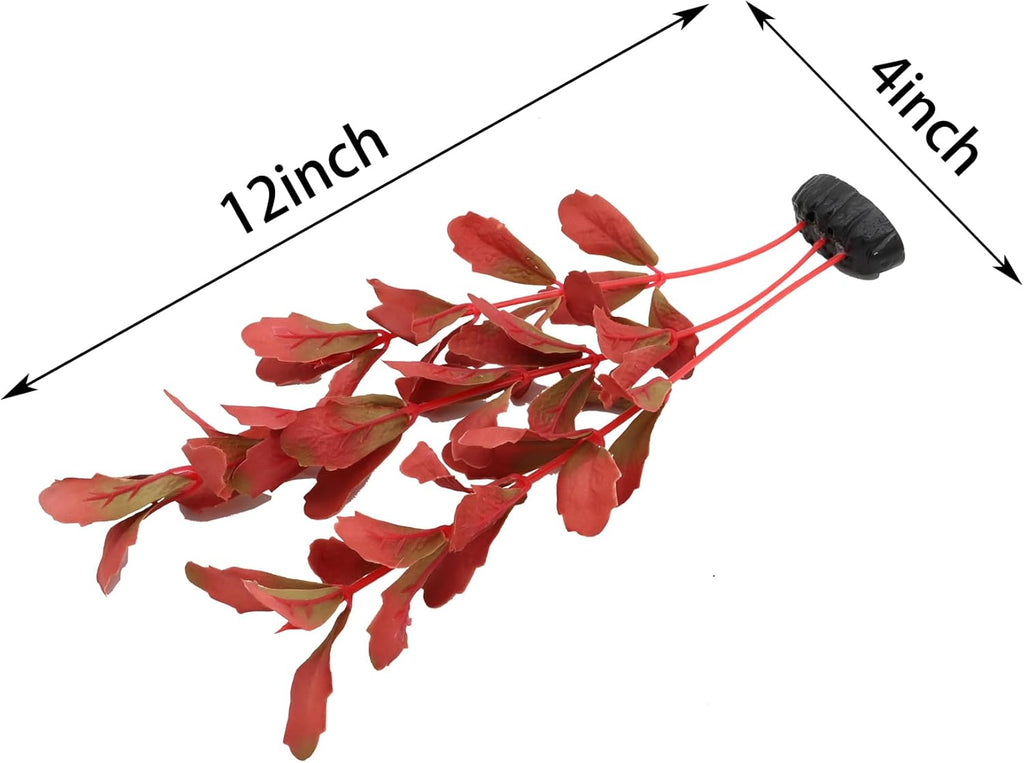 2-Pack 12 Inch Aquarium Silk Aquarium Plants, Artificial Plastic Plant for Small Tank, Goldfish, Fish Hides (Red, 12 Inch)