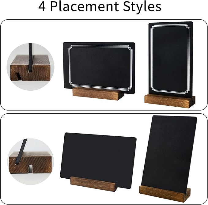 3 Pack Small Chalkboard Signs With Stand, 8x5'' Table Top Sign With Wooden Base, Double-Sided Mini Boards for Food Messages, Restaurant, Bar, Party, Store Decoration