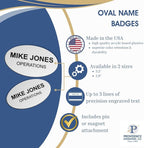 Custom Engraved Name Tag Badges – Personalized Identification with Pin or Magnetic Backing, 3.2 Inch Oval, European Gold/Black