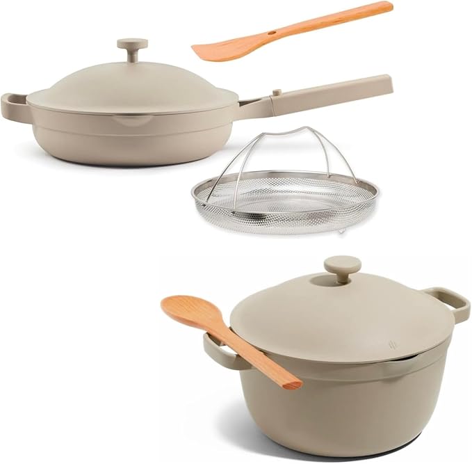 Our Place Cookware Duo - 7-Piece Set Including the Always Pan, Perfect Pot and Spatulas | Multifunctional, Toxin-Free Nonstick | Heat Safe up to 450°F | Oven, Stove, Induction Compatible | Steam