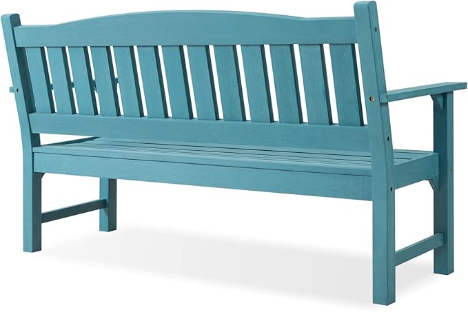 Psilvam 3-Person Outdoor Memorial Bench, All-Weather Poly Lumber Garden Bench, Rot-Resistant Outdoor Patio Bench for Park,Porch,and Church(Blue)