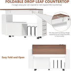 Wrapping Paper Storage Cart with Foldable Drop Leaf, Crafting Table with Power Outlets, Wrapping Paper Organizer with Ribbon & Gift Bag Storage, Rolling Gift Wrap Storage Station