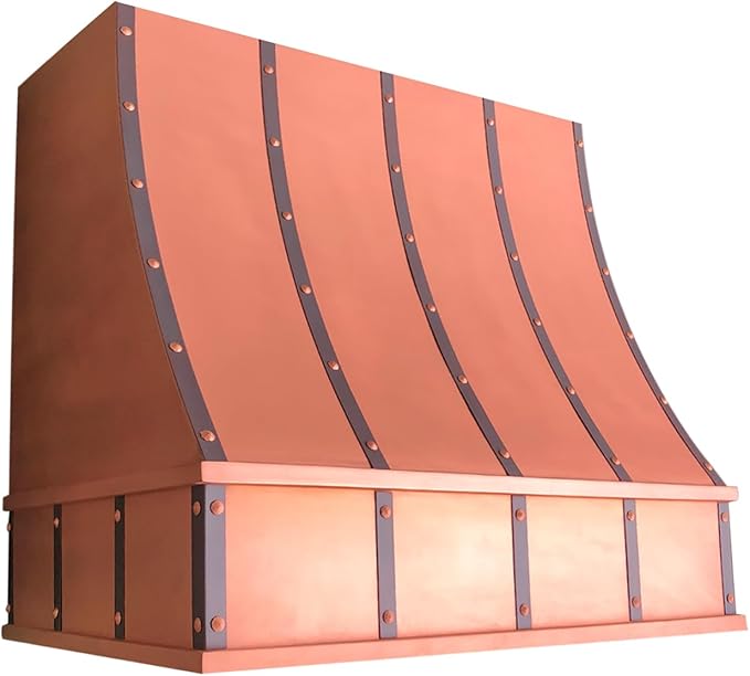 CT Copper Tailor Sloped Copper Vent Hood Wall Mount,54'' W,48''H,1260 CFM Exhaust Fan,Stainless Steel Vent,LED Light,Dishwasher-Safe Baffle Filters,VH8TR1