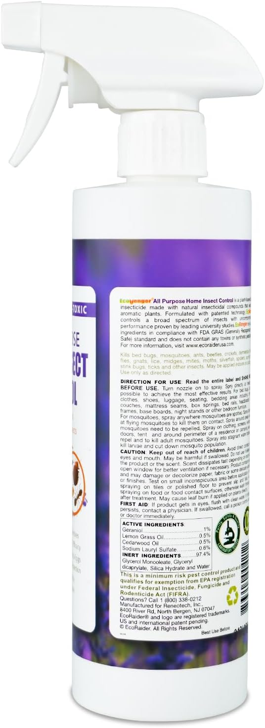 EcoVenger by EcoRaider All Purpose Insect Control 16 oz, Fleas, Fruit Flies, Gnats, Moths, Roaches, Spiders, Fast Kill, Lasting Prevention, Kill Eggs, Plant Extract Based & Non-Toxic, Child & Pet Safe