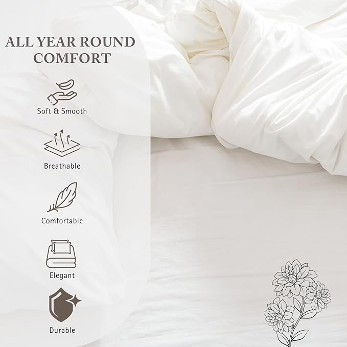 1000 Thread Count California King Duvet Cover 100% Egyptian Cotton Soft 5 PC Comforter Cover & 2 Pillow Shams - All Season Breathable Zipper Closure & Corner Ties (Cal King/King, White)