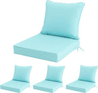 24x24 Inch Outdoor Chair Cushions Set of 4, Patio Furniture Cushions - Removable Cover, Water-Repellent, Fade-Resistant, Non-Slip Bottom & Straps, Replacement for Deep Seat Sofa & Couch - Light Blue