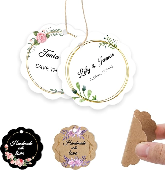 Custom Tags for Handmade Items, Personalized Tags for Favors, Customized Hang Tag for Clothing, Customized Gifts Wrapping Labels, Wedding Items Birthday Party Favors with String (Flower Shape)
