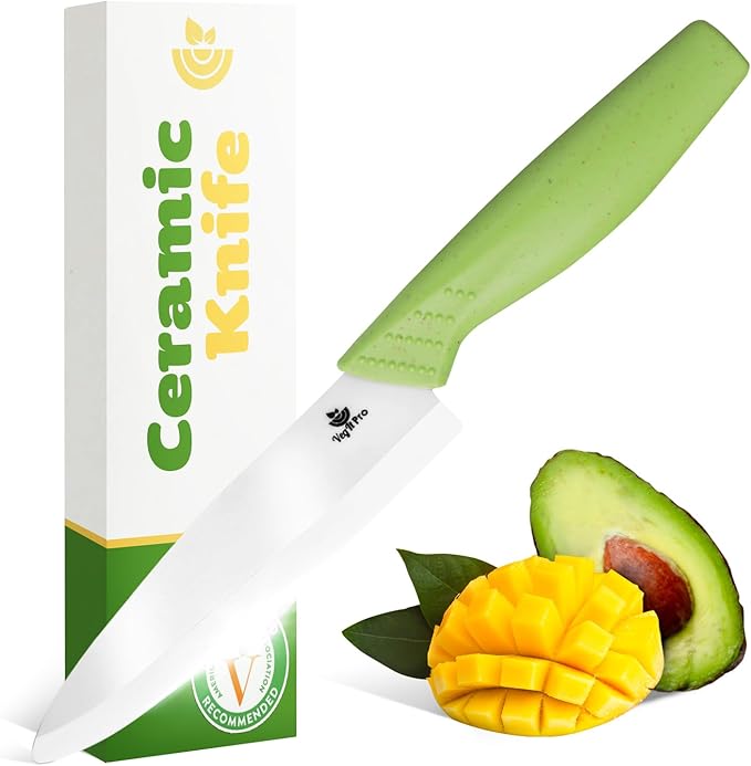 Durable Ceramic Knife for Chopping Vegetables & Fruits, 4” Non-Reactive and Professional Ceramic Chef Knife for Clean Cutting, Rust-Proof Sharp Blade with Ergonomic Handle, Gift-Ready Kitchen Knives