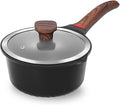 VINCHEF Nonstick Saucepan with Lid, 3QT Sauce Pan with Stay Cool Handle, Non Stick Small Cooking Pots Induction pot, Dishwasher Safe, Compatible for All Stove Top, PFAS and PFOA Free Black