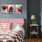 Arjun Rose Wall Art Flower Red Floral Painting Modern Elegant Bloosom Modern Pictures Framed for Living Room Bedroom Bathroom Dinning Room Kitchen Home Office Wall Decor, 12"x16"x3 Panels