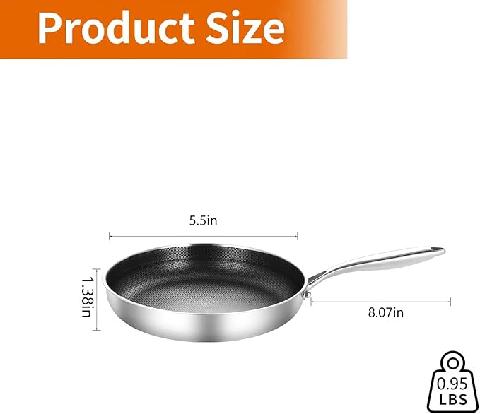 DELARLO Tri-Ply Stainless Steel 5.5 Inch Omelet Pans, Small Frying Pan Compatible with All Cooktops 500℉,Oven Safe Mini Skillet