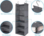 MAX Houser 5 Shelf Hanging Closet Organizer, Space Saver, Cloth Hanging Shelves with 4 Side Pockets, Foldable, Grey