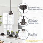 Vintage 1-Light Hanging Ceiling Fixture Pendant Light, Oil Rubbed Bronze Mini Lighting Chandelier with Clear Glass Shade for Kitchen Island Farmhouse