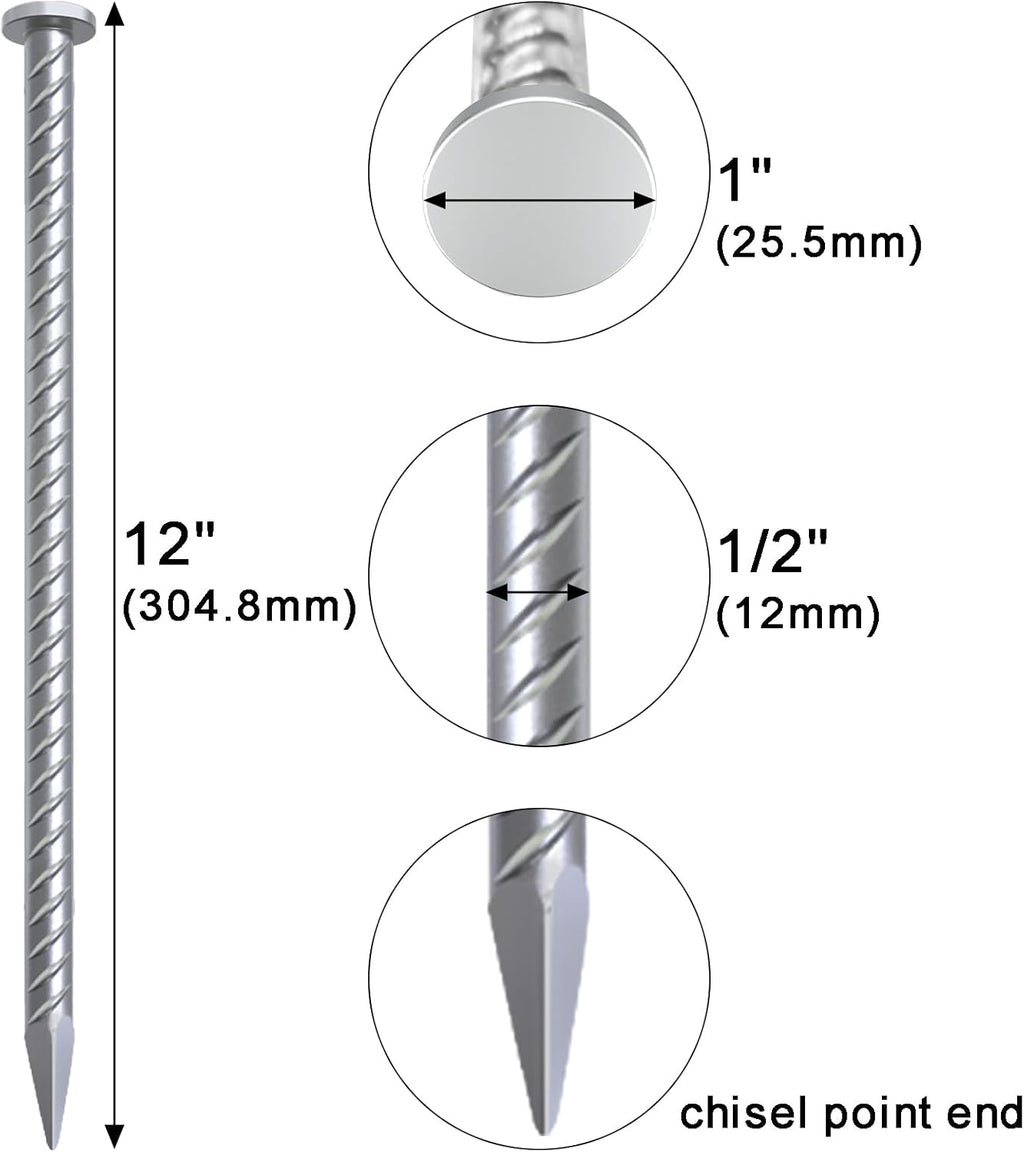 VVOKGO 12 Inch Rebar Stakes Metal Asphalt Anchoring Spikes Ground (32pcs), 1/2 Inch Diameter Galvanized Landscape Anchors Heavy Duty for Speed Bump, Handicap Threshold Ramps, Parking Limits Curb, Tarp