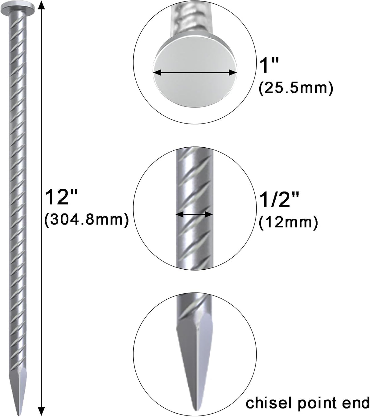 VVOKGO 12 Inch Rebar Stakes Metal Asphalt Anchoring Spikes Ground (32pcs), 1/2 Inch Diameter Galvanized Landscape Anchors Heavy Duty for Speed Bump, Handicap Threshold Ramps, Parking Limits Curb, Tarp
