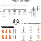 Bathroom Light Fixtures Wall Sconce Light with Clear Glass Chrome 5 Lights Bathroom Lighting Over Mirror Vanity Lights for Living Room,Bedroom,Restroom,Hallway E26 Base