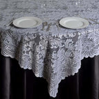 Efavormart 90" x 90" White Square Lace Table Overlay for Wedding Catering Party Table Decorations