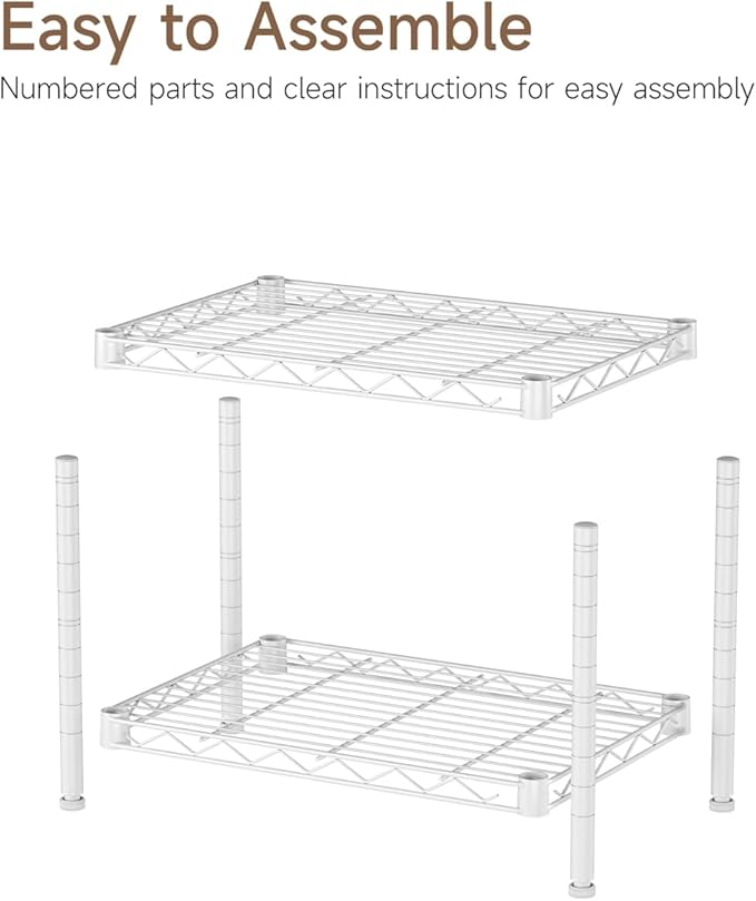 Small 2 Tier Shelves Storage Wire Shelving Unit Metal Shelf Adjustable Organizers Storage Shelving with Wheels for Bathroom Laundry Room Kitchen Pantry12”D x 18”W x 12.2”H White