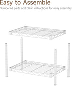 Small 2 Tier Shelves Storage Wire Shelving Unit Metal Shelf Adjustable Organizers Storage Shelving with Wheels for Bathroom Laundry Room Kitchen Pantry12”D x 18”W x 12.2”H White