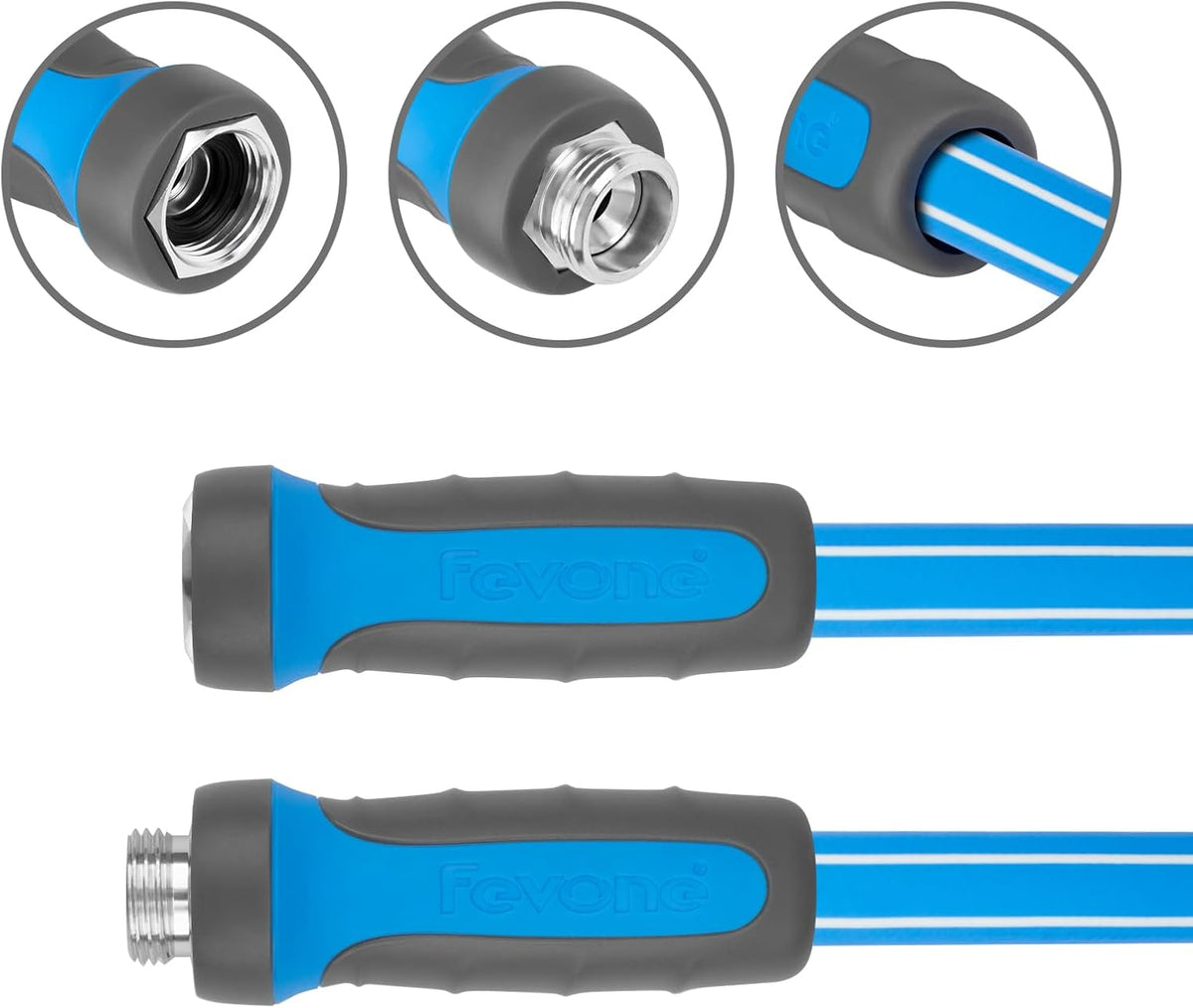 Fevone 55 ft x 5/8" Heavy Duty Garden Hose, Drinking Water Safe, Flexible & Kink-Free Hybrid Polymer Water Hose, Lightweight Outdoor Hose with swivel handles and 3/4" Solid Aluminum Fittings