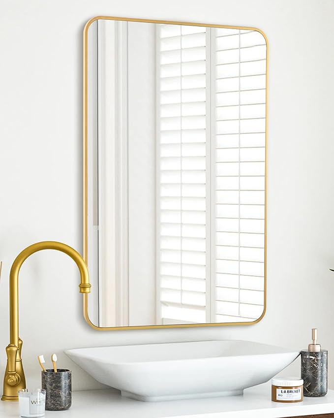Gold Bathroom Wall Mirror,24 x 36 Inch Rectangle Vanity Modern Mirror with Tempered Glass Mirror for Bedroom, Living Room orEntryway (24x36 Gold)