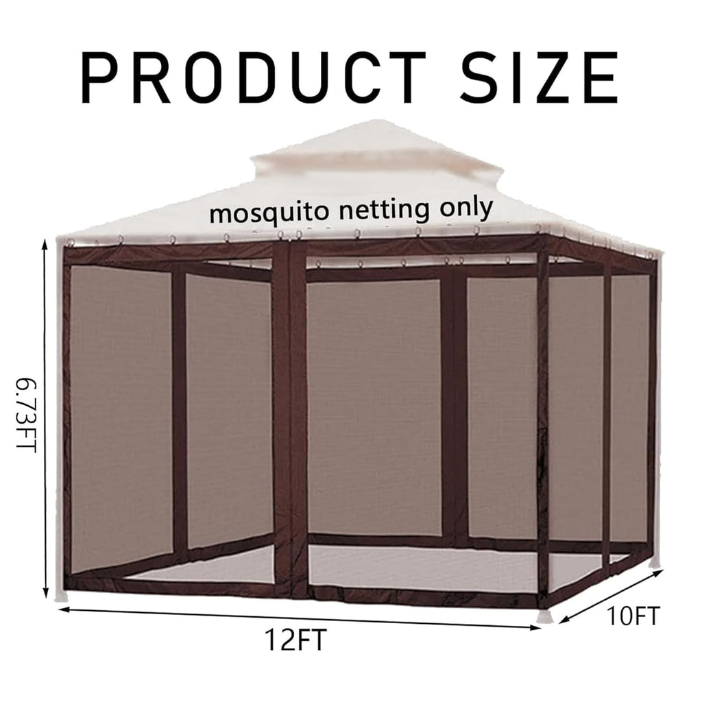 Gazebo Universal Replacement Mosquito Netting,10' x 12' Outdoor Canopy Net Screen 4-Panel Sidewall Curtain, with Zippers，Excluding Gazebo (Brown)