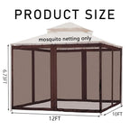Gazebo Universal Replacement Mosquito Netting,10' x 12' Outdoor Canopy Net Screen 4-Panel Sidewall Curtain, with Zippers，Excluding Gazebo (Brown)
