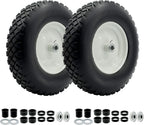 2-Pack 4.80-8 Wheelbarrow Tire and wheel with 3"-6''Centered Hub, 3/4" or 5/8''or 1/2'' Bearings, 16‘’ Tire Assembly for Hand Truck,Garden Cart (4.80/4.00-8 Flat Free,3"Center Hub,Knobby Tread)
