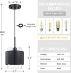 1 Light Hanging Indoor Kitchen Island Pendant Light Fixture,7.1" Drum Glass Metal Shade Pendant Ceiling Light Dark Gray Finish for Modern Farmhouse Dinning Over Sink