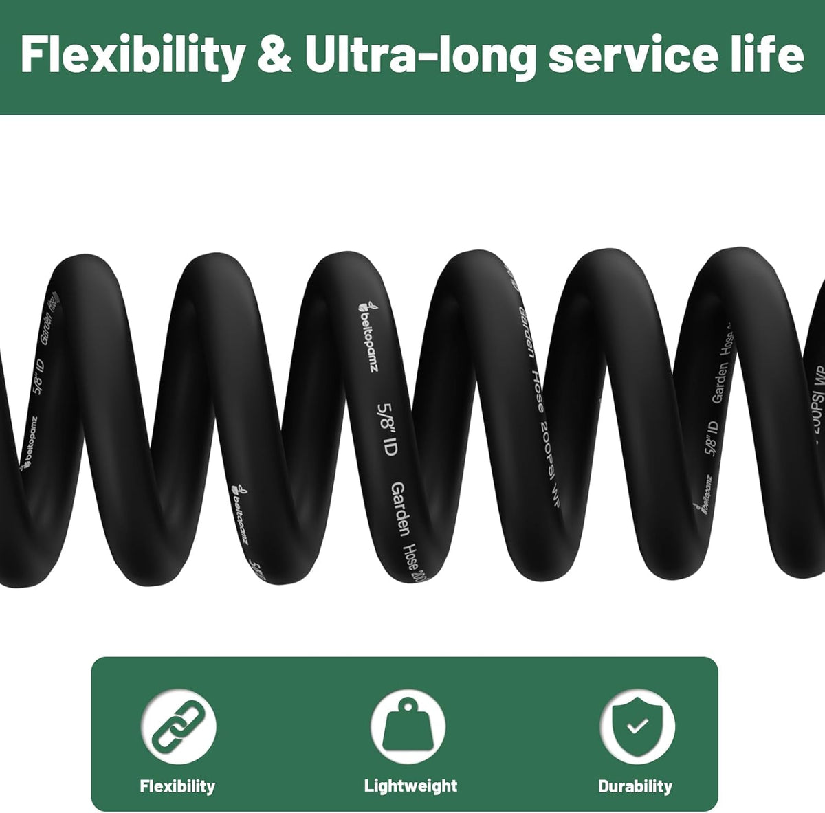 Short Garden Hose 5 ft x 5/8 in Male to Female Heavy Duty Small Water Hose Extend Connector, Lightweight Rubber Hybrid Leader Hose, Leak-Free Connections, BT5B, Black
