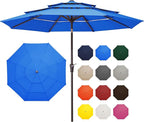 JEAREY 9FT 3 Tier Patio Umbrella Outdoor Market Umbrella Table Umbrellas with 8 Ribs 1.5 Pole Push Button Tilt and Crank UV Protection for Garden,Royal Blue