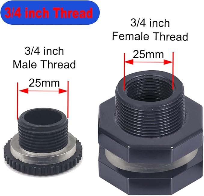 2 PCS Rain Barrel Bulkhead Fitting kit with Plugs and Hole Saw Tool, 3/4 Inch PVC Spigot Connector Kit for Rain Barrels Water Tanks Pools Aquariums Tubs (Bulkhead 3/4 Inch)