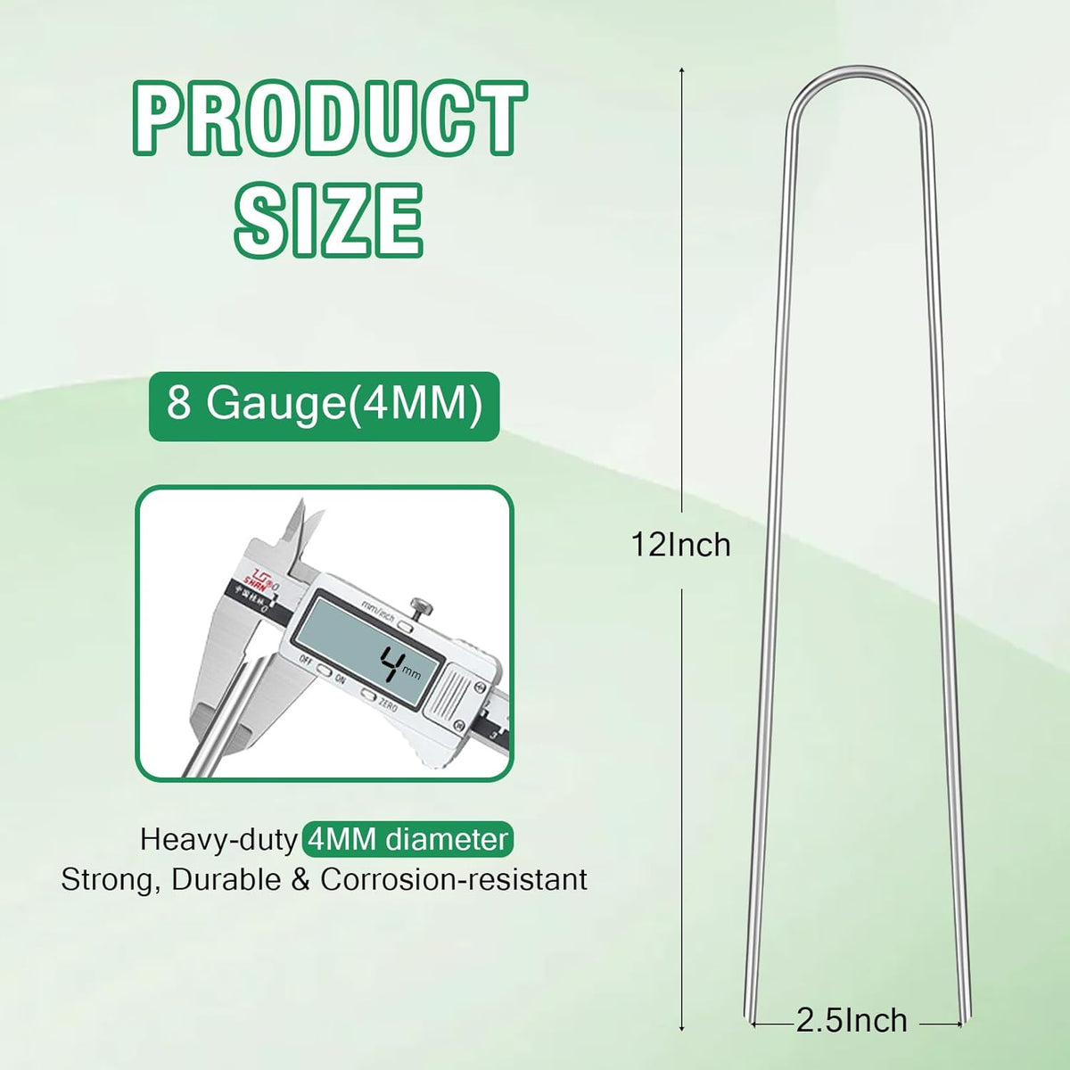 8 Gauge Landscape Staples, FUIJOL 12 Inch Heavy Duty U-Shaped Landscape Stakes, 50 Pack Galvanized Garden Staples for Weed Barrier Stakes, Ground Cover, Irrigation Tubing, Fence (50)