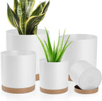 Plant Pots with Drainage Holes and Saucers – 7, 6.5, 6, 5, 4 Inch Plastic Planters for Indoor Outdoor Plants, Modern Matte Finish, Lightweight & Durable（White